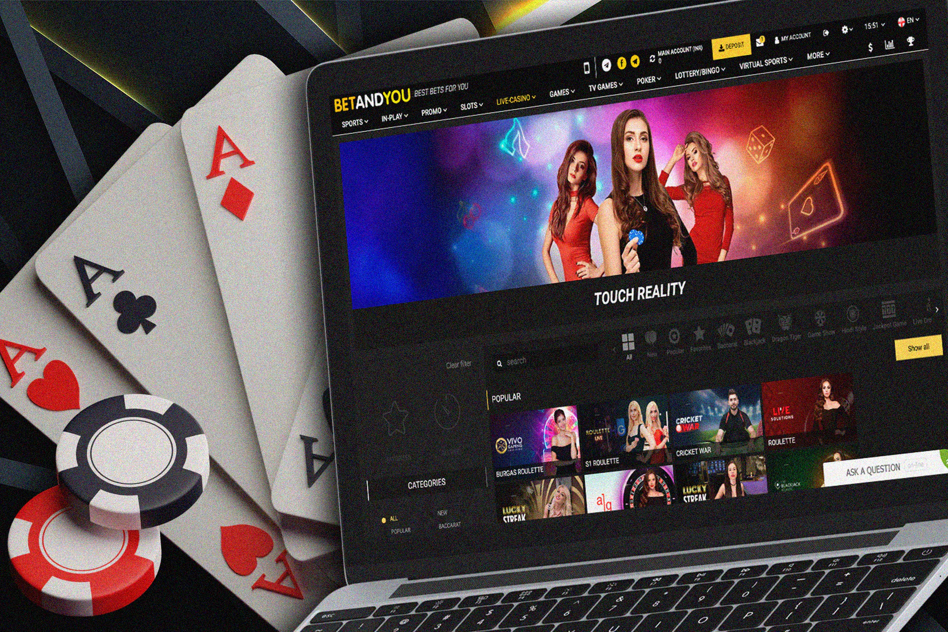 Play casino games against the live dealers at Betandyou.
