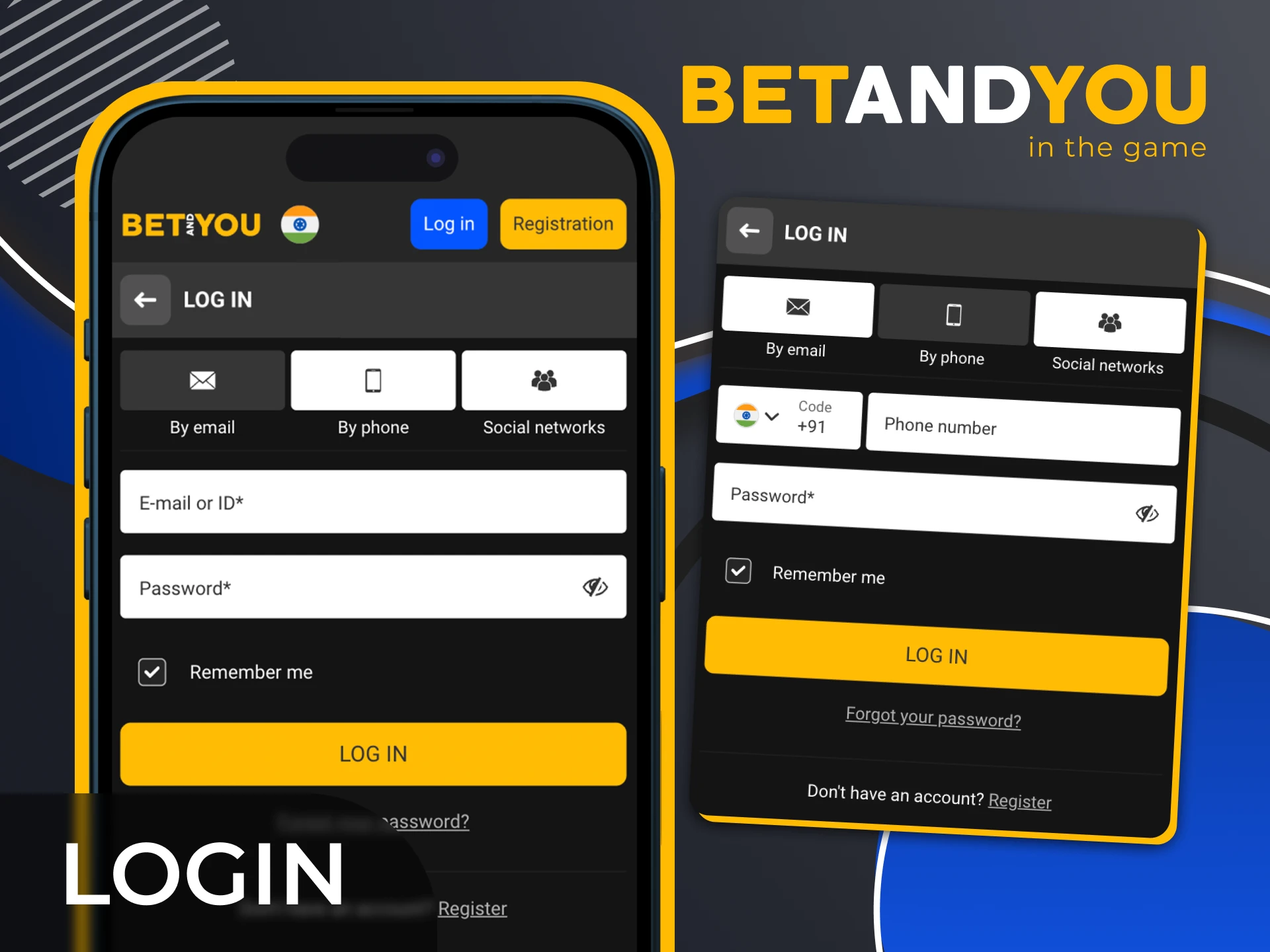 Log in to BetAndYou online casino to access all games and sports betting.