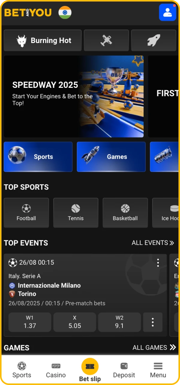 Go to the BetAndYou official website.