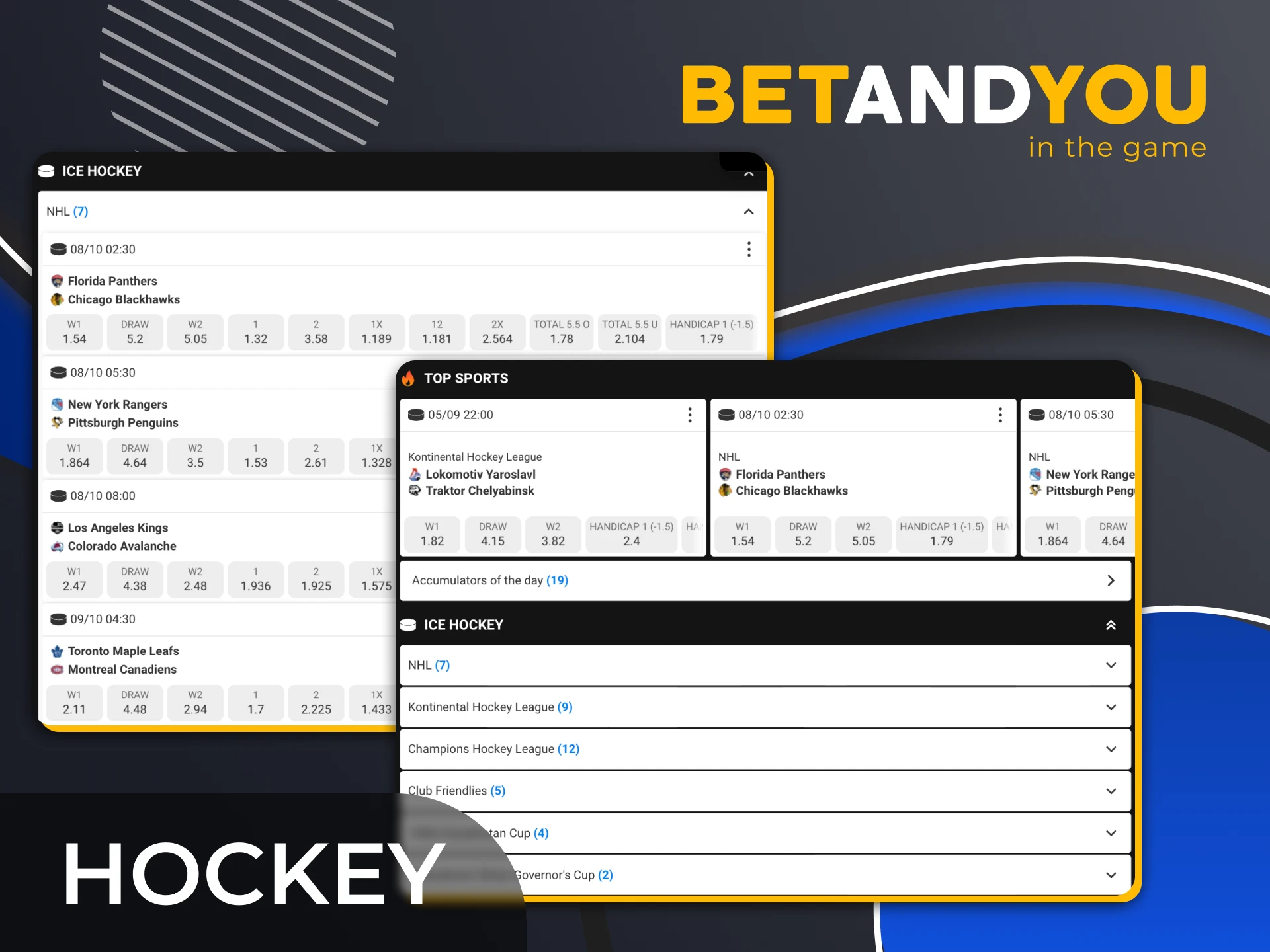 There are a lot of markets to bet on hockey at BetAndYou.