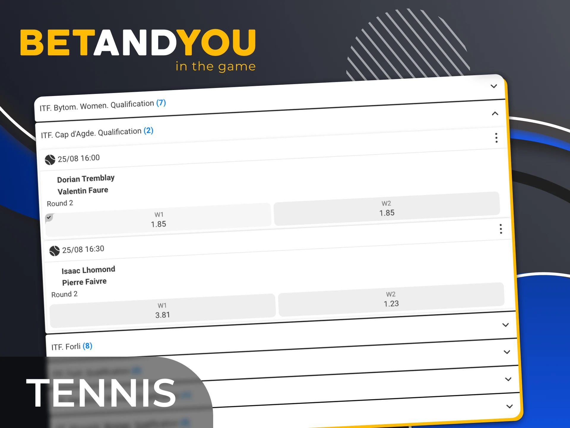 Bet on your favorite tennis players at BetAndYou.