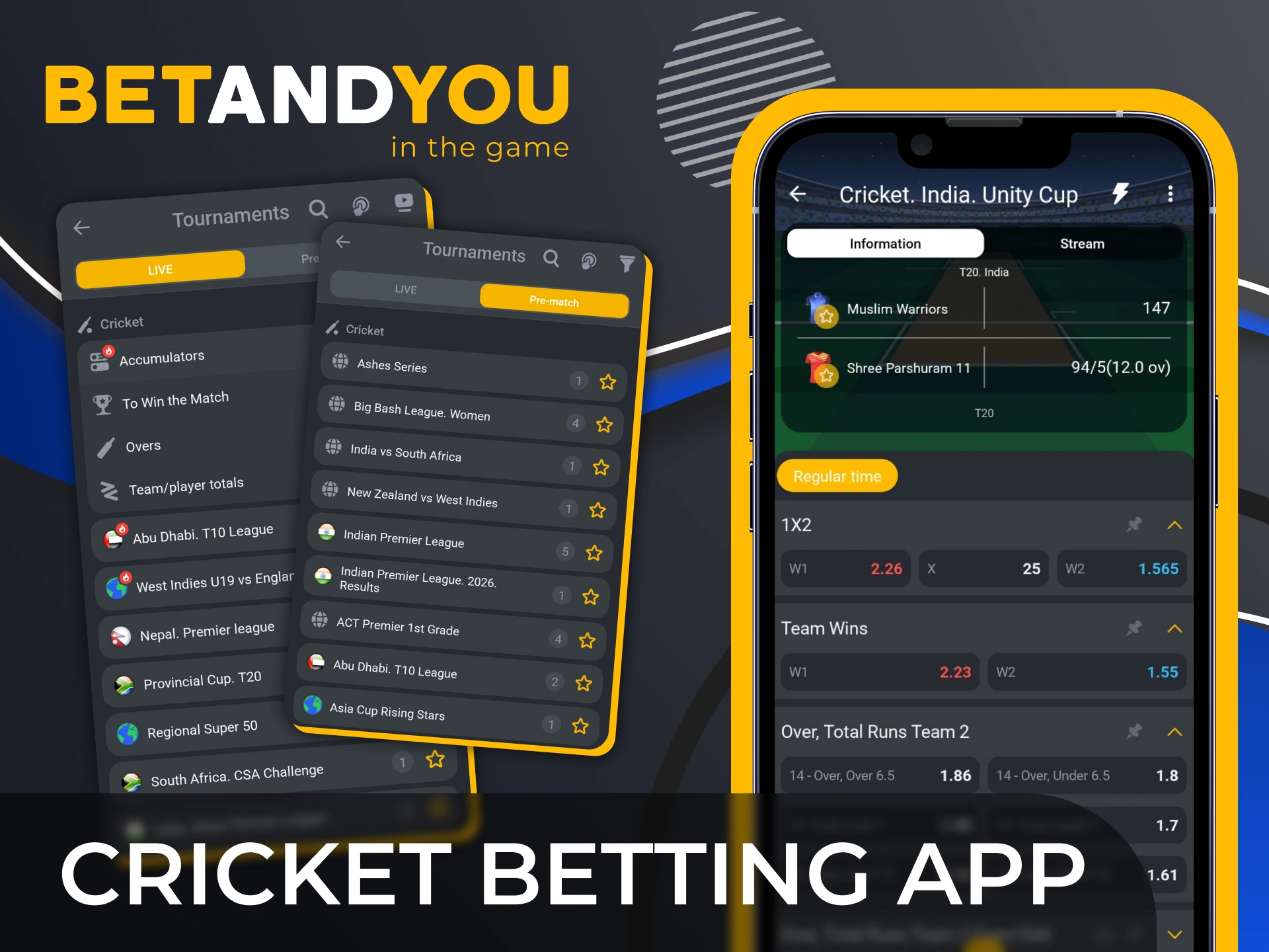 Bet on cricket matches easily using the BetAndYou mobile app.