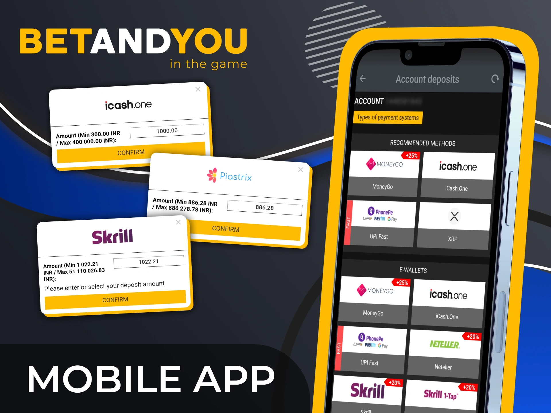 Deposit securely and instantly using the BetAndYou mobile app.
