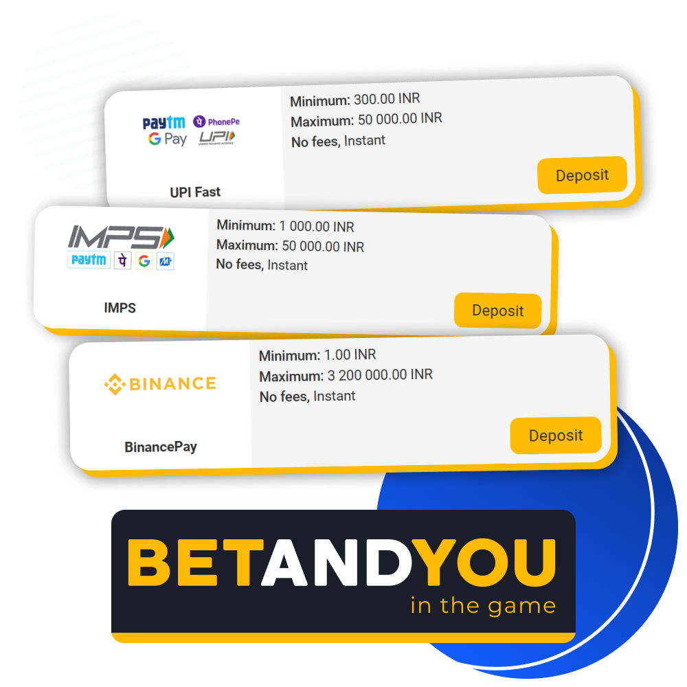 Deposit instantly using secure payment methods at BetAndYou.