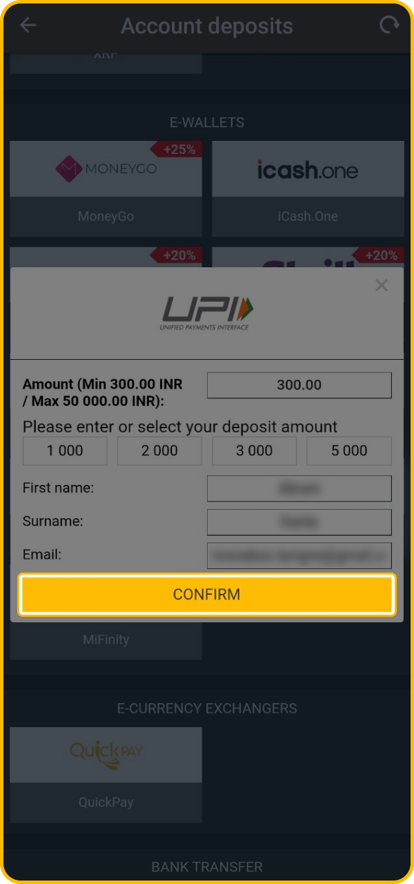 Confirm your deposit amount and payment details securely at BetAndYou.