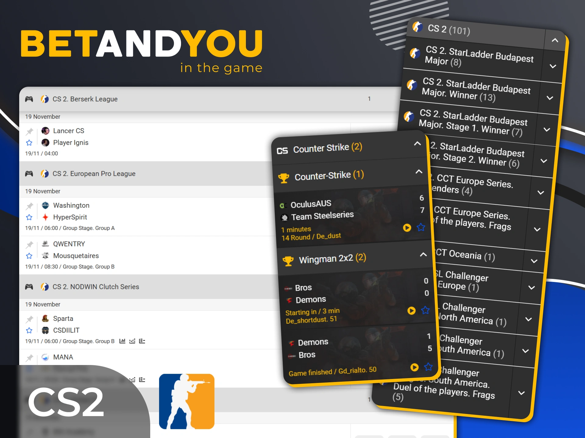 Place bets on CS2 matches and tournaments at BetAndYou.
