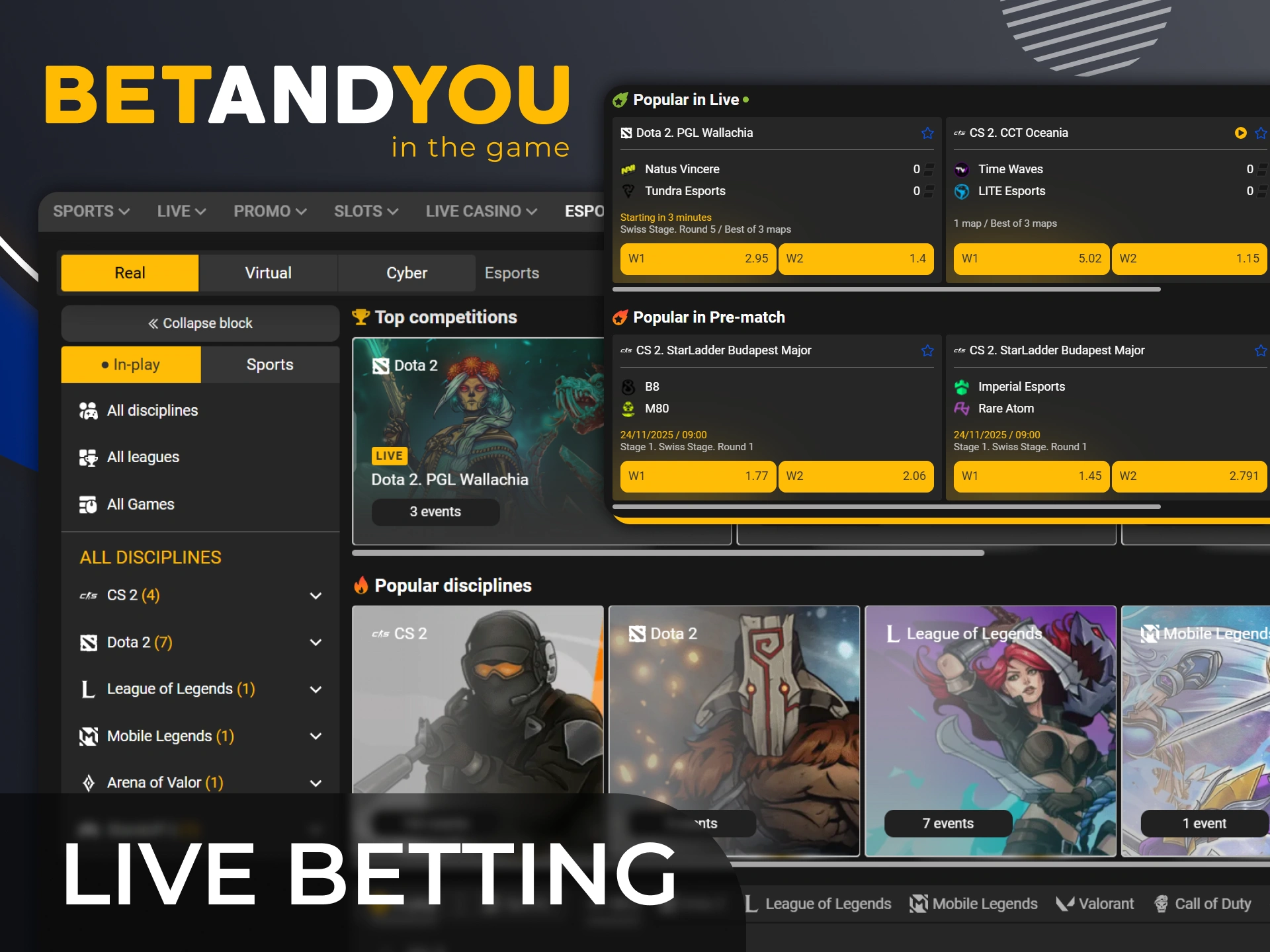Enjoy the excitement of live Esports betting action at BetAndYou.