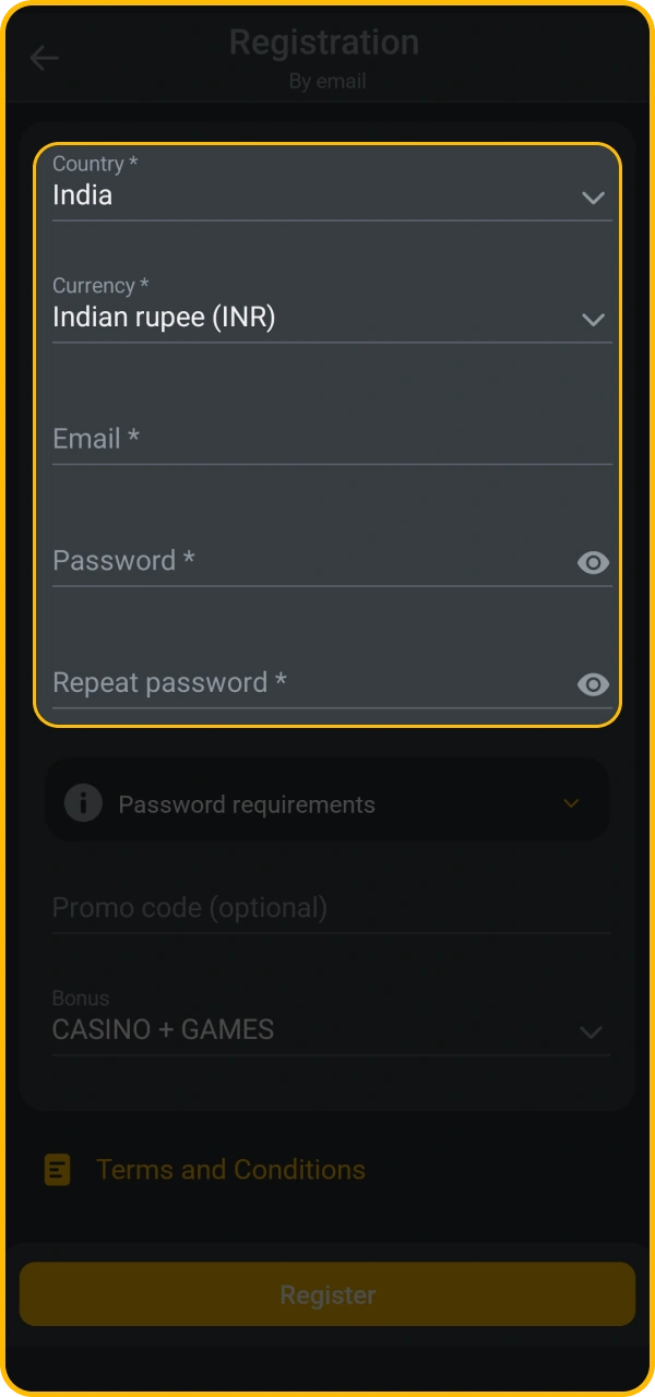 Specify personal information to continue the registration.