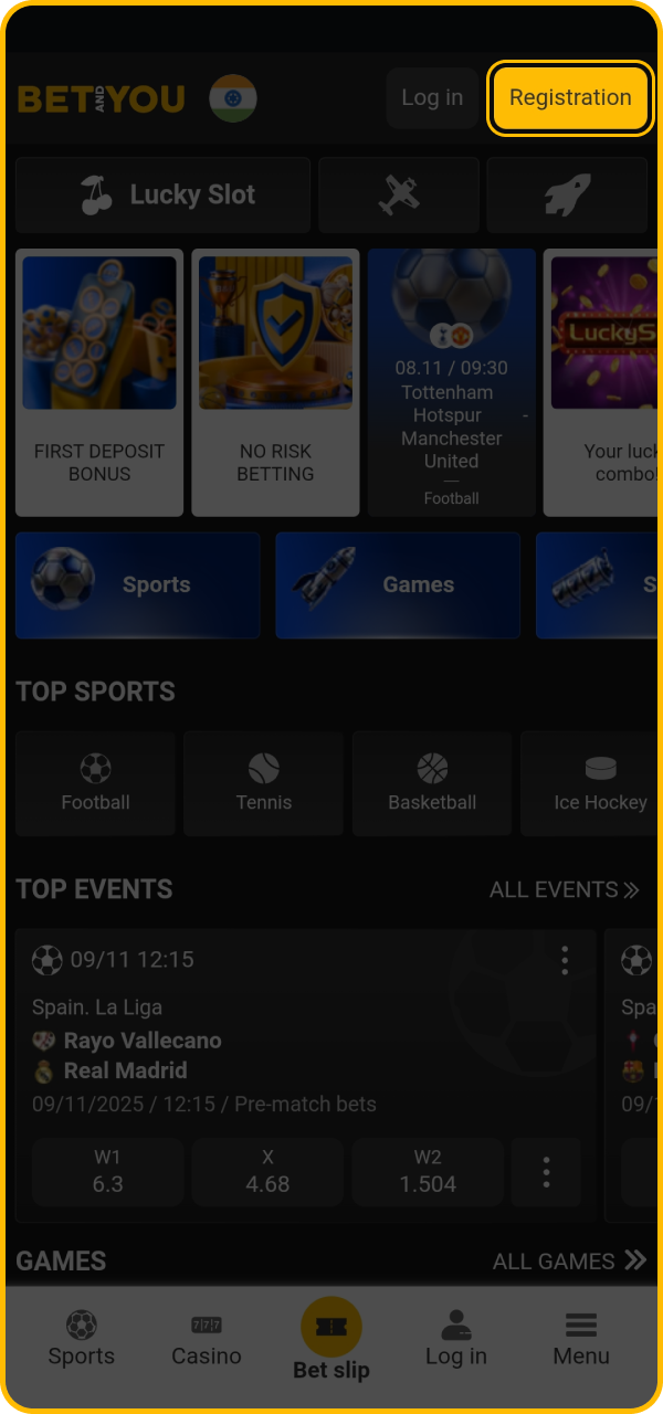 Open the official website and go to the registration page.