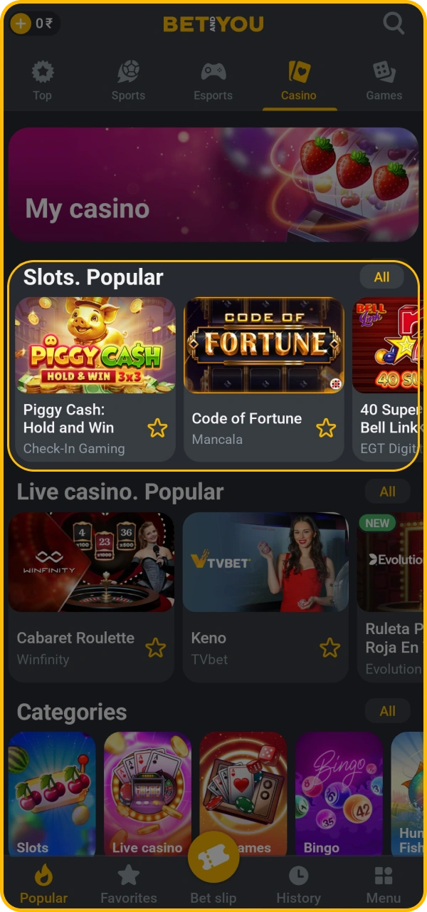 Choose any slot on the BetAndYou website.