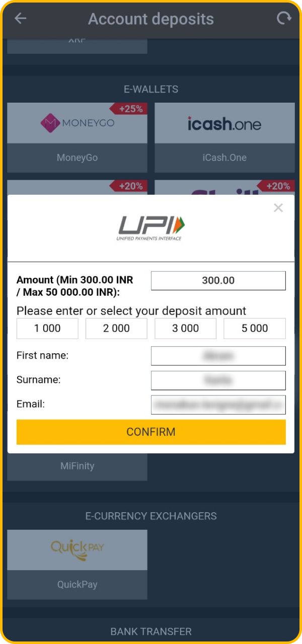 Top up your BetAndYou account.