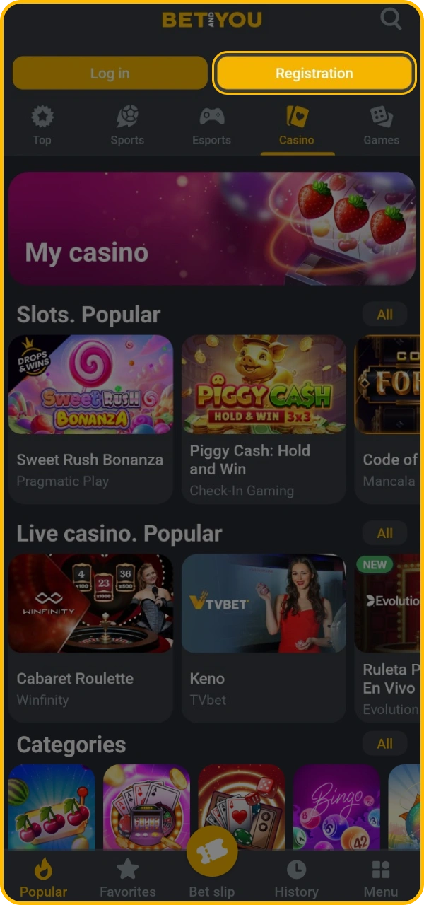 Create an account on the BetAndYou website.