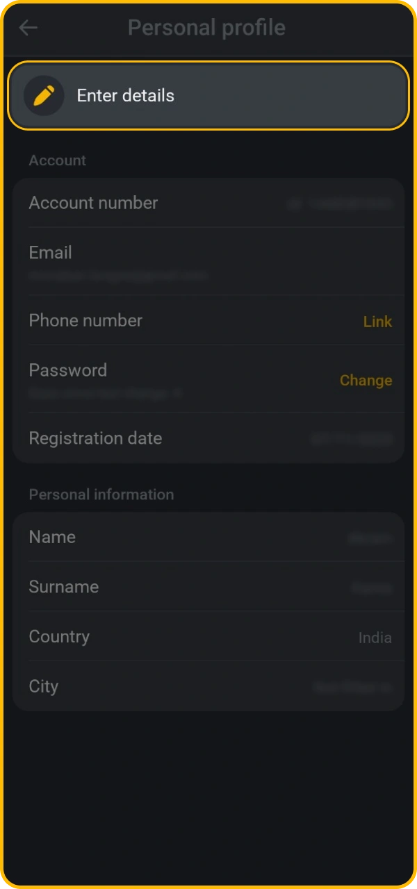 Complete your personal profile on the BetAndYou website.